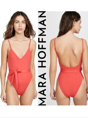 MARA HOFFMAN Gamela One Piece High Cut SWIMSUIT Size L Red Vitality NEW $260
